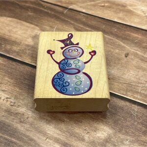 HTF RUBBER STAMPEDE FESTIVE SNOWMAN A2591E WOOD MOUNTED RUBBER STAMP